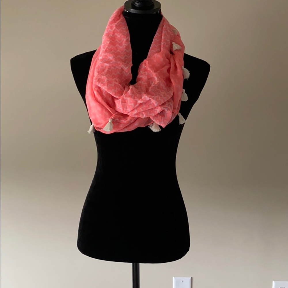 Pink tassel infinity scarf